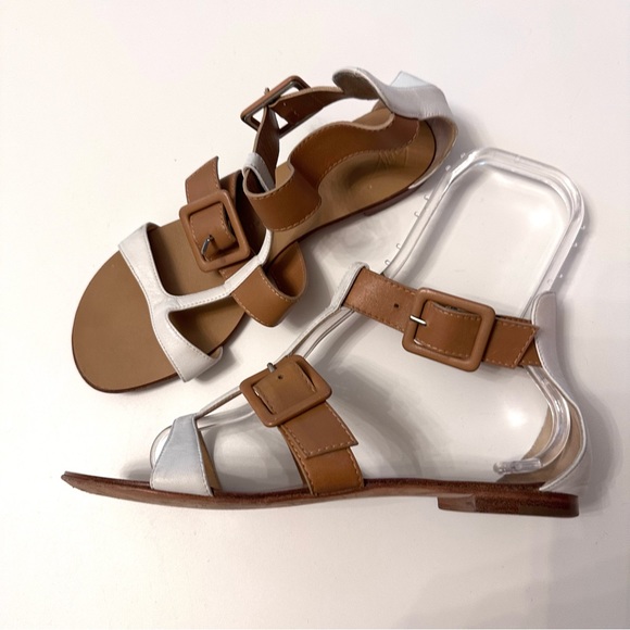 Giuseppe Zanotti 2 Tone Strappy Gladiator Flat Sandal Tan White 39 - Picture 2 of 8
